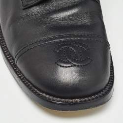 Chanel Black Leather CC Cap Toe Ankle Boots Size 35