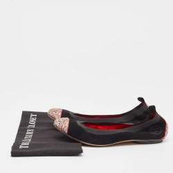 Chanel Black Suede and Coarse Glitter CC Scrunch Ballet Flats Size 39.5