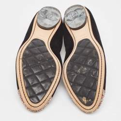 Chanel Black Suede and Coarse Glitter CC Scrunch Ballet Flats Size 39.5