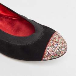 Chanel Black Suede and Coarse Glitter CC Scrunch Ballet Flats Size 39.5