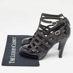 Pre Owned Chanel Black Patent and Leather Strappy Pumps Size 38.5 