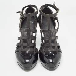Pre Owned Chanel Black Patent and Leather Strappy Pumps Size 38.5 