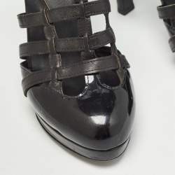 Pre Owned Chanel Black Patent and Leather Strappy Pumps Size 38.5 