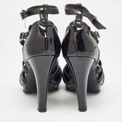 Pre Owned Chanel Black Patent and Leather Strappy Pumps Size 38.5 