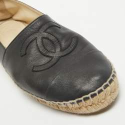 Pre Owned Chanel Black Leather CC Espadrille Flats Size 40