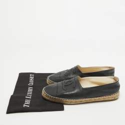Pre Owned Chanel Black Leather CC Espadrille Flats Size 40