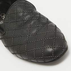 Pre Owned Chanel Black Leather Slip On Smoking Slipper Size 36