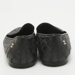 Pre Owned Chanel Black Leather Slip On Smoking Slipper Size 36