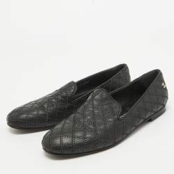 Pre Owned Chanel Black Leather Slip On Smoking Slipper Size 36