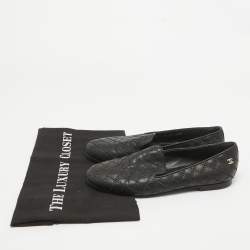 Pre Owned Chanel Black Leather Slip On Smoking Slipper Size 36