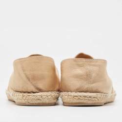 Pre Owned Chanel Beige/Black Leather CC Espadrille Flats Size 40