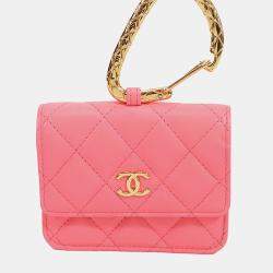 Chanel Pink CC Quilted Lambskin Hook Card Holder Bag