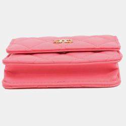 Chanel Pink CC Quilted Lambskin Hook Card Holder Bag