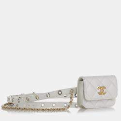 Channel White Punk Chain Leather Belt Bag