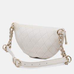 Chanel White CC Quilted Lambskin Studded Logo Belt Bag