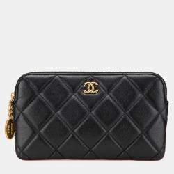 Chanel Black CC Quilted Caviar Pouch