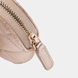 Pre Owned Chanel Gold Metallic Quilted Lambskin Round Clip On Coin Purse Airpods Case