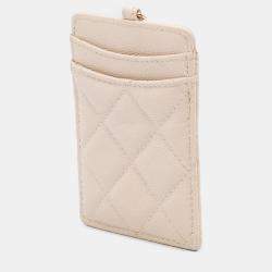 Pre Owned Chanel Beige Quilted Caviar ID Card Holder