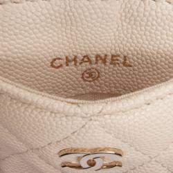 Pre Owned Chanel Beige Quilted Caviar ID Card Holder