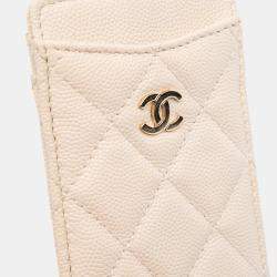 Pre Owned Chanel Beige Quilted Caviar ID Card Holder