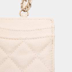 Pre Owned Chanel Beige Quilted Caviar ID Card Holder