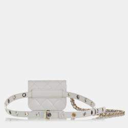 Pre Owned Chanel White Lambskin Leather Punk Chain Belt Bag
