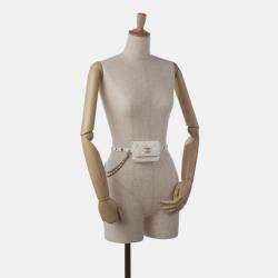 Pre Owned Chanel White Lambskin Leather Punk Chain Belt Bag