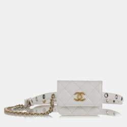Pre Owned Chanel White Punk Chain Leather Belt Bag