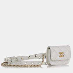Pre Owned Chanel White Punk Chain Leather Belt Bag