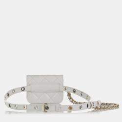 Pre Owned Chanel White Punk Chain Leather Belt Bag