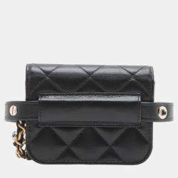 Pre Owned Chanel Mini Black Quilted Goatskin Punk Essentials Chain Flap Belt Bag