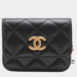 Pre Owned Chanel Mini Black Quilted Goatskin Punk Essentials Chain Flap Belt Bag