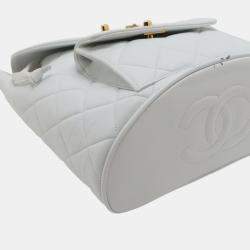 Pre Owned Chanel Medium White Quilted Lambskin Duma Backpack