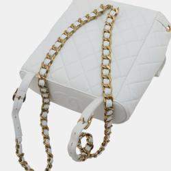 Pre Owned Chanel Medium White Quilted Lambskin Duma Backpack