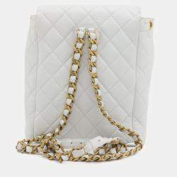 Pre Owned Chanel Medium White Quilted Lambskin Duma Backpack