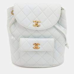 Pre Owned Chanel Medium White Quilted Lambskin Duma Backpack