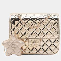 Pre Owned Chanel Quilted Gold Metallic Mirror Calfskin Hollywood Boulevard Backpack