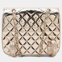 Pre Owned Chanel Quilted Gold Metallic Mirror Calfskin Hollywood Boulevard Backpack