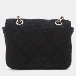 Pre Owned Chanel Mini Classic Jersey Black Cotton Flap Belt Bag