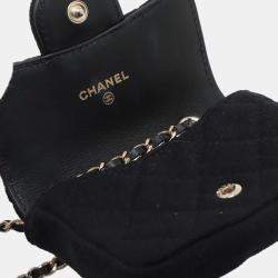 Pre Owned Chanel Mini Classic Jersey Black Cotton Flap Belt Bag