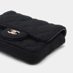 Pre Owned Chanel Mini Classic Jersey Black Cotton Flap Belt Bag