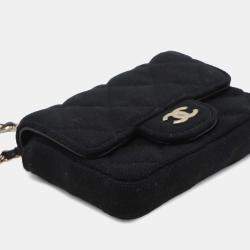Pre Owned Chanel Mini Classic Jersey Black Cotton Flap Belt Bag