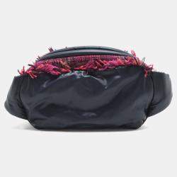 Pre Owned Chanel Navy Blue Embossed Nylon Tweed Doudoune Belt Bag