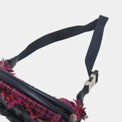Pre Owned Chanel Navy Blue Embossed Nylon Tweed Doudoune Belt Bag