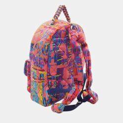 Pre Owned Chanel Pink Quilted and Printed Nylon Foulard Backpack