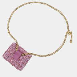 Pre Owned Chanel CC Quilted Pink Tweed Flap Chain Belt Bag