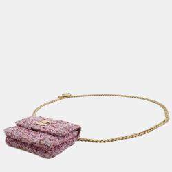 Pre Owned Chanel CC Quilted Pink Tweed Flap Chain Belt Bag