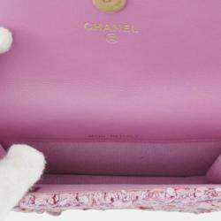 Pre Owned Chanel CC Quilted Pink Tweed Flap Chain Belt Bag