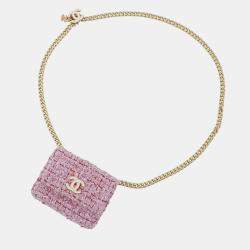 Pre Owned Chanel CC Quilted Pink Tweed Flap Chain Belt Bag