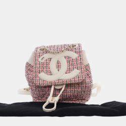 Pre Owned Chanel Tweed and Lambskin CC Mania Backpack